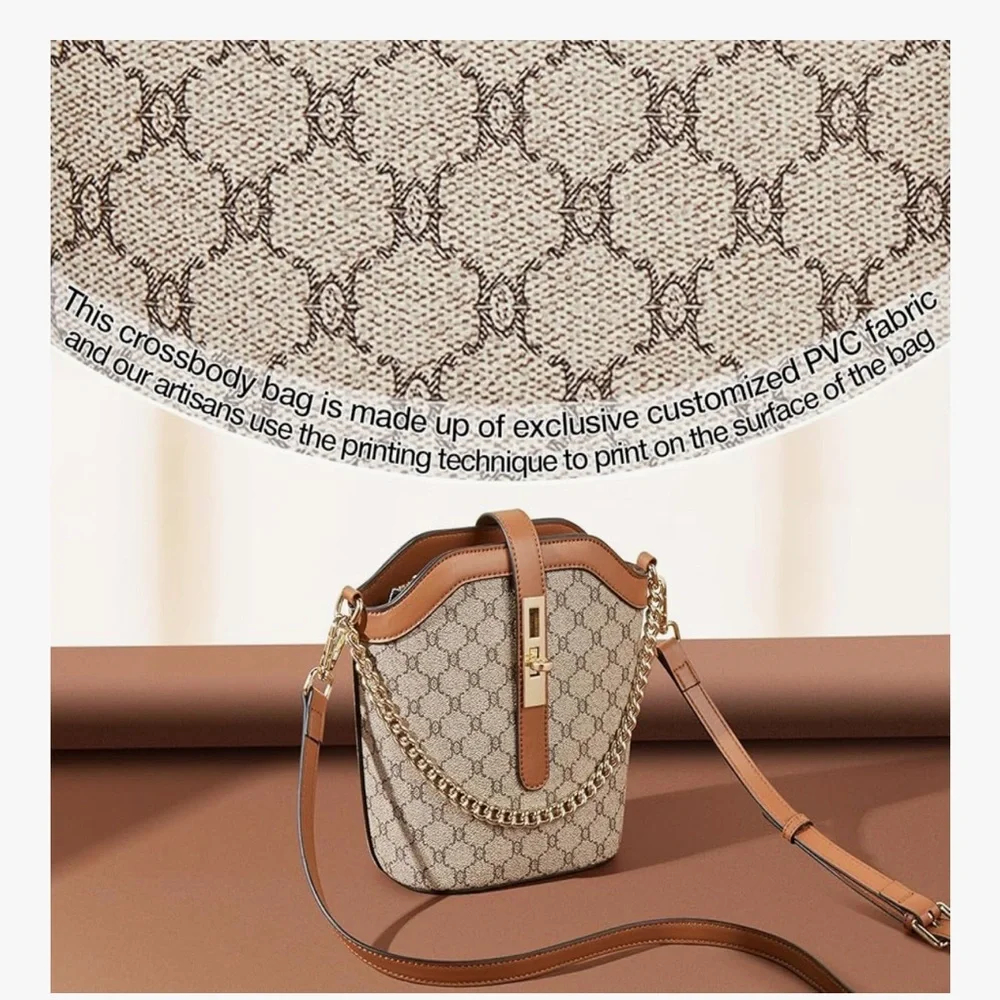 🆕 Designer-Inspired Monogram Bucket Bag in Beige and Tan - Picture 5 of 6